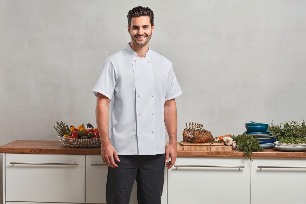 [PR902-White-XS] PR902 - Veste chef cuisinier manches courtes Coolchecker® - White (XS)