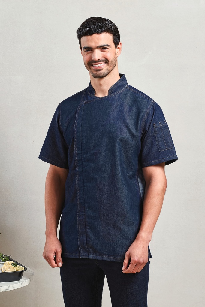[PR906-IndigoDenim-XS] PR906 - Veste chef cuisinier "Zip close" - IndigoDenim (XS)