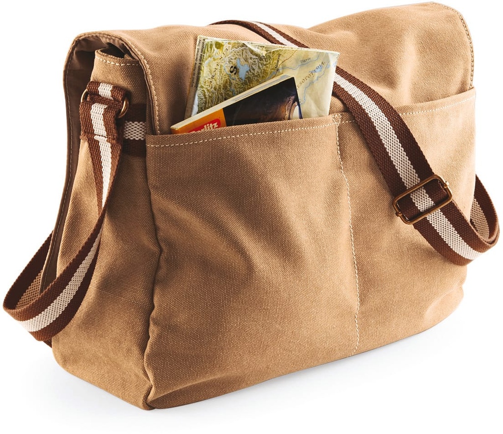 [QD610-VintageOxfordNavy-OneSize] QD610 - Sac courrier vintage en toile - VintageOxfordNavy