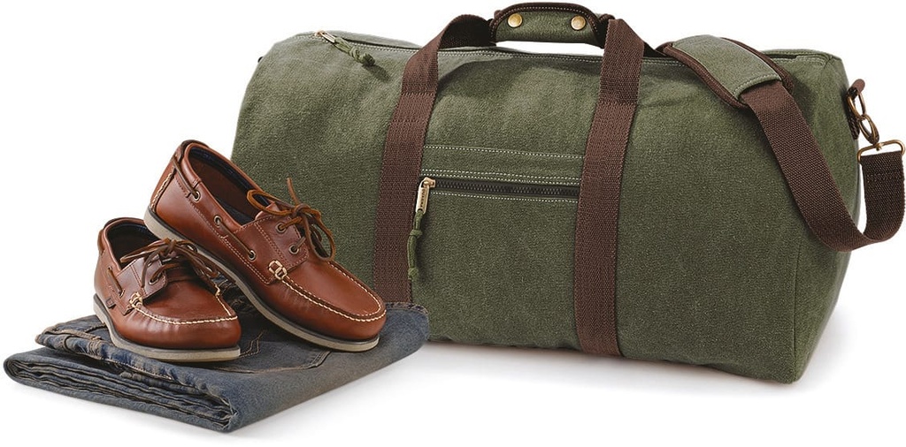 [QD613-VintageMilitaryGreen-OneSize] QD613 - Sac de voyage vintage en toile - VintageMilitaryGreen