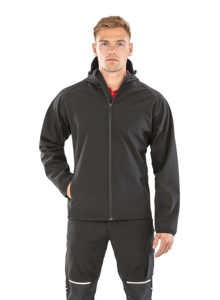 [R911M-Black-S] R911M - Veste softshell recyclée 3 couches à capuche homme - Black (S)