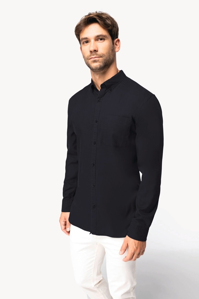 [SP513-WashedDarkNavy-S] SP513 - Chemise écoresponsable en lyocell homme  - WashedDarkNavy (S)