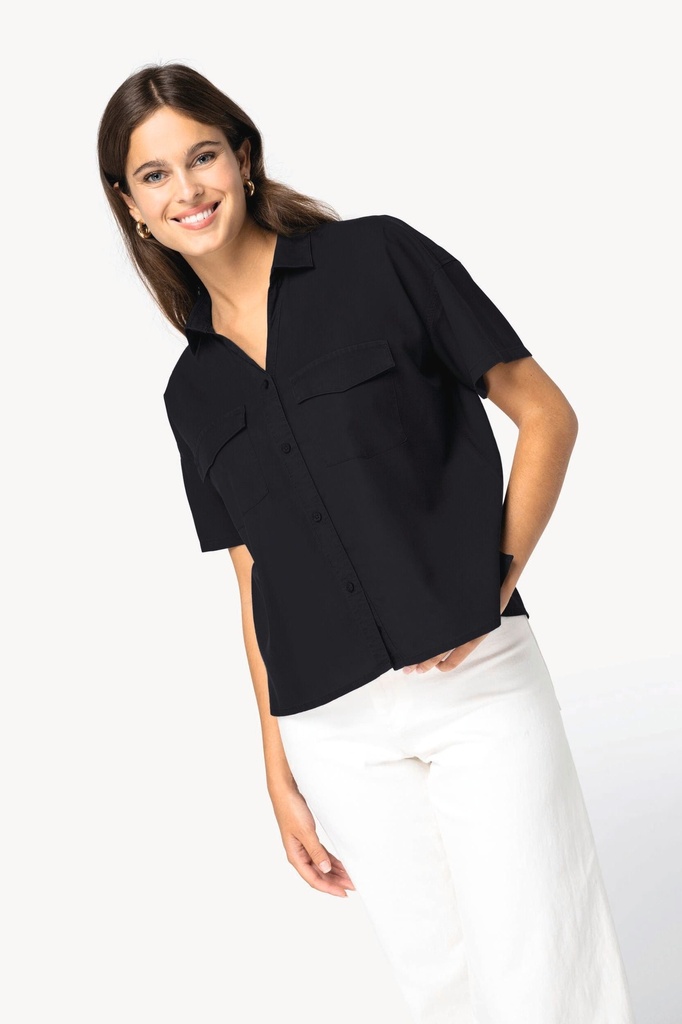 [SP514-WashedDarkNavy-XS] SP514 - Chemise écoresponsable oversize en lyocell femme  - WashedDarkNavy (XS)