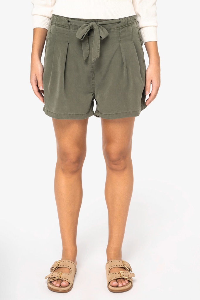 [SP725-WashedOrganicKhaki-XS] SP725 - Short écoresponsable délavé en lyocell femme - WashedOrganicKhaki (XS)
