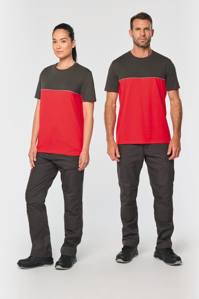 [WK304-Red_DarkGrey-XS] WK304 - T-shirt bicolore écoresponsable manches courtes unisexe - Red_DarkGrey (XS)