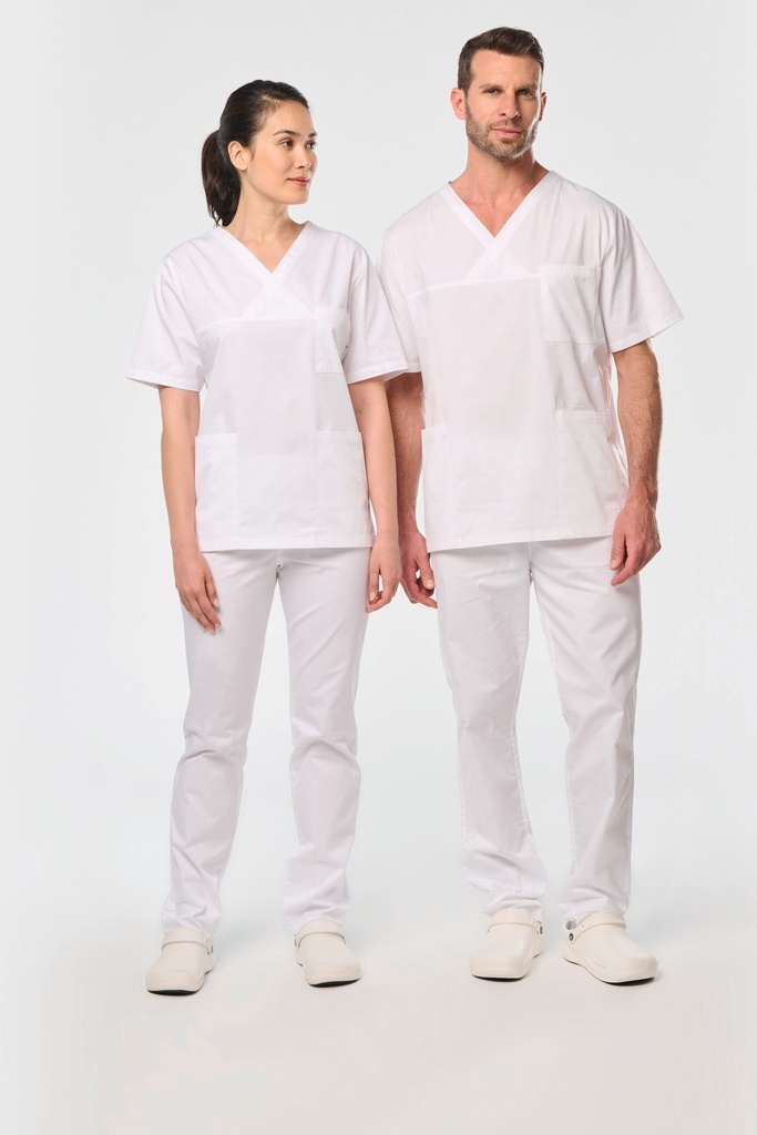 [WK504-White-XS] WK504 - Tunique coton manches courtes unisexe - White (XS)