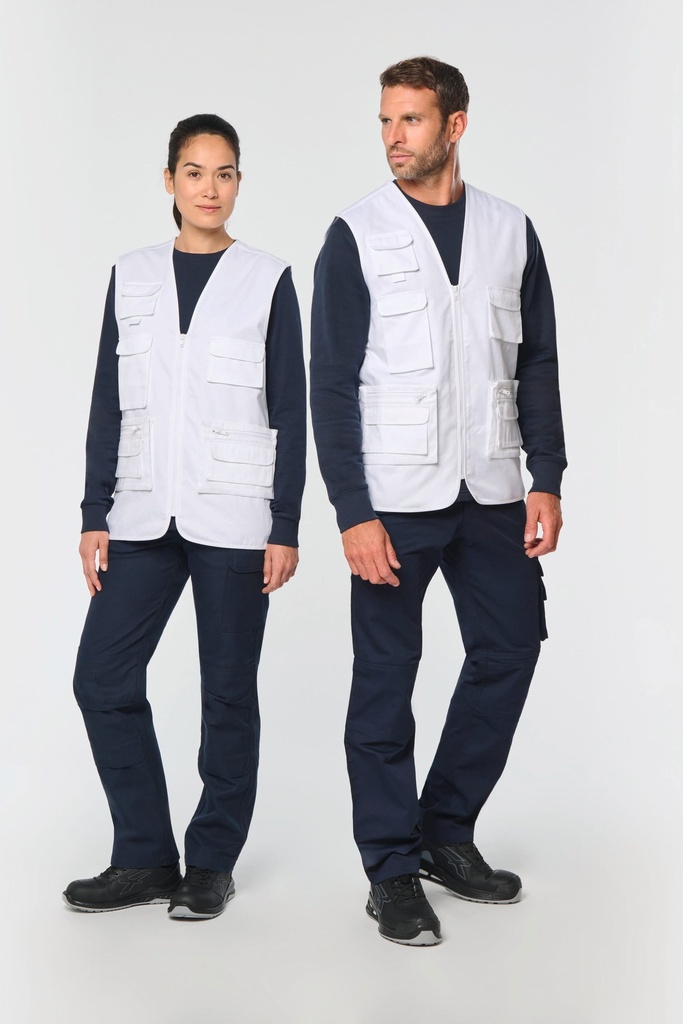 [WK609-DarkGrey-XS] WK609 - Gilet polycoton multipoches doublé unisexe - DarkGrey (XS)