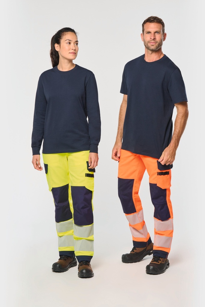 [WK760-HiVizYellow_Navy-44FR] WK760 - Pantalon de sécurité recyclé multipoches unisexe - HiVizYellow_Navy (44FR)
