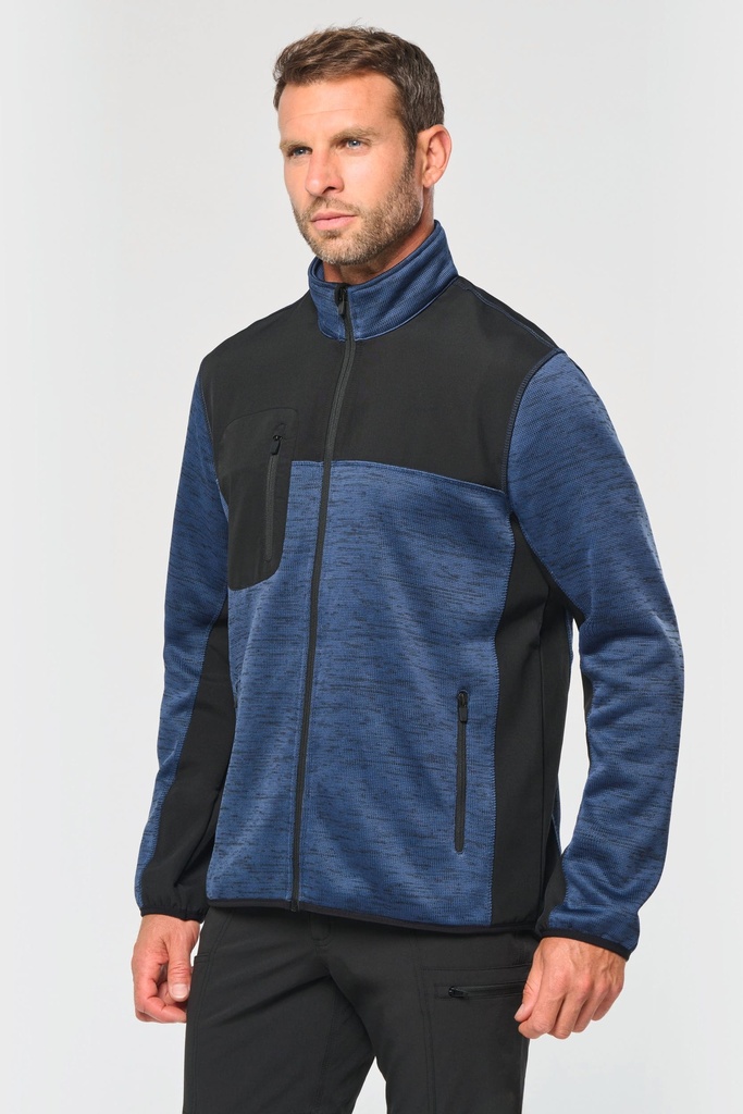 [WK9108-FluorescentYellowMelange_Black-S] WK9108 - Veste recyclée en polytricot homme - FluorescentYellowMelange_Black (S)
