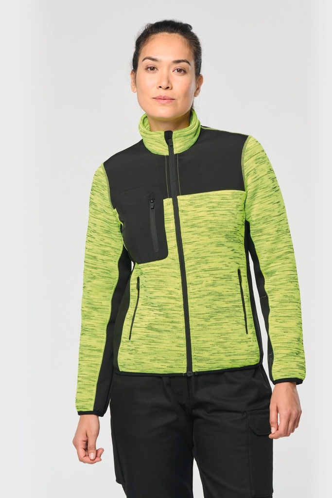 [WK9109-FluorescentOrangeMelange_Black-XS] WK9109 - Veste recyclée en polytricot femme - FluorescentOrangeMelange_Black (XS)
