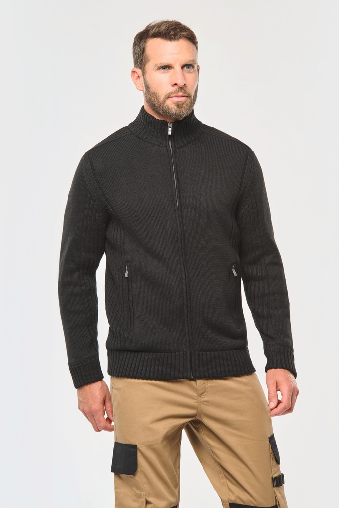 [WK959-ForestGreen-S] WK959 - Cardigan doublé polaire homme - ForestGreen (S)
