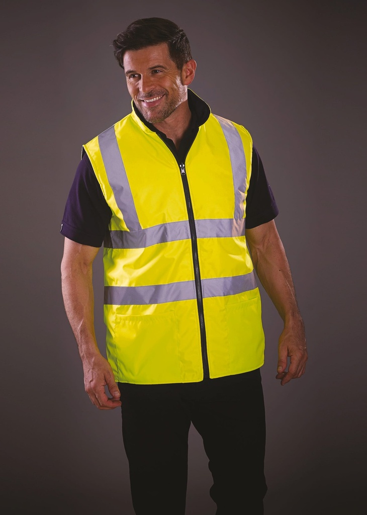[YHV008F-HiVisYellow-S] YHV008F - Bodywarmer réversible haute visibilité - HiVisYellow (S)