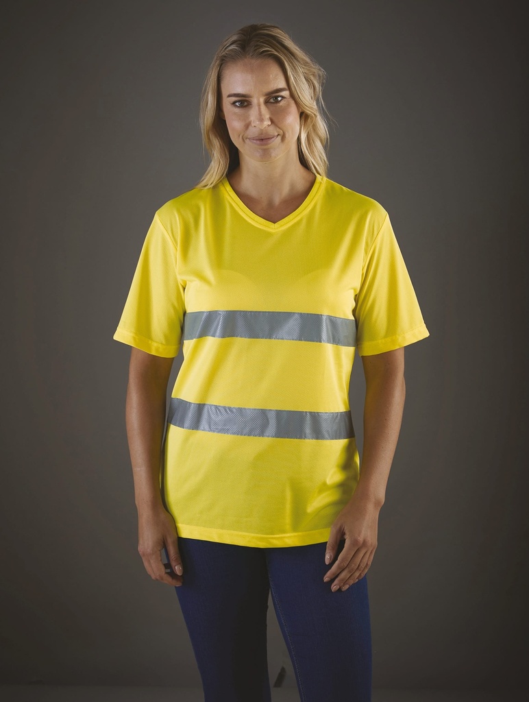 [YHVJ910-HiVisOrange-S] YHVJ910 - T-shirt col V haute visibilité Top Cool - HiVisOrange (S)