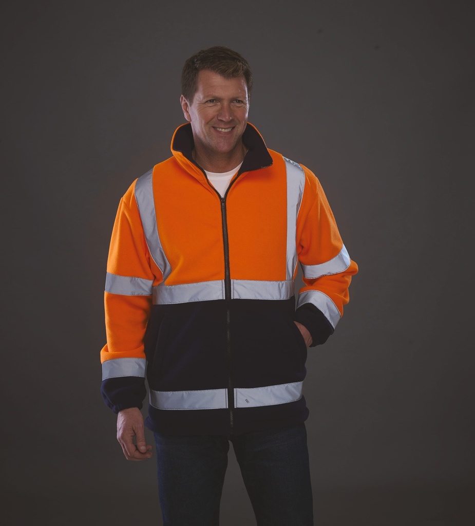 [YHVK08-HiVisOrange_Navy-S] YHVK08 - Veste polaire haute visibilité - HiVisOrange_Navy (S)
