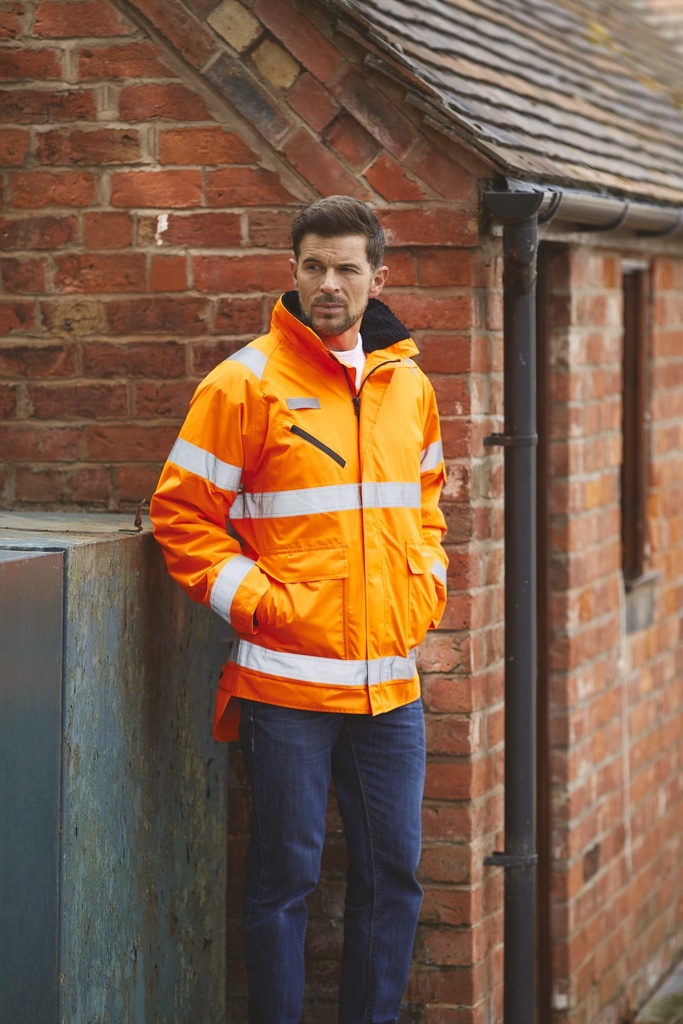 [YHVP309-HiVisOrange_Navy-S] YHVP309 - Veste haute visibilité "Fontaine Storm" - HiVisOrange_Navy (S)
