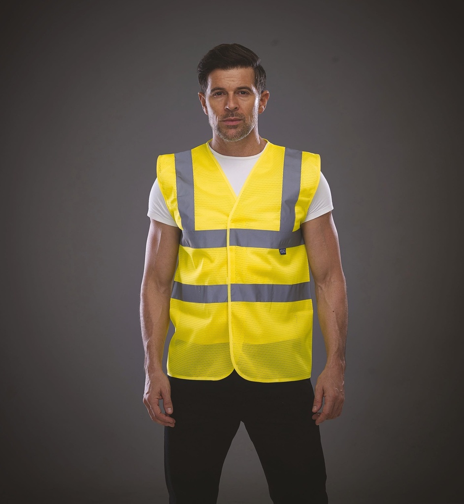 [YHVW120-Grey-M] YHVW120 - Gilet haute visibilité à maille ajourée recyclée - Grey (M)