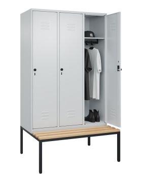 C+P Vestiaires Série Classic PLUS, banque bois, 3 compartiments